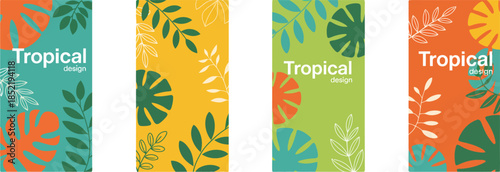 Modern tropical foliage patterns in a colorful collection for vertical banners