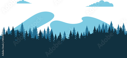 Scenic Mountain Landscape with Evergreen Trees and Cloudy Sky