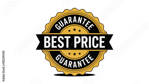 Price Guarantee Badge in Gold and Black with Ribbon on White Background for E-commerce