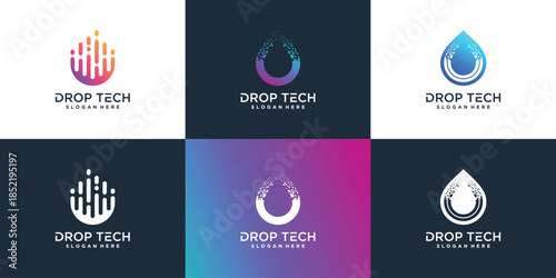 Drop tech logo set with creative unique style Premium Vector