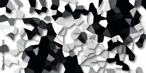 High Contrast Black and White Abstract Geometric Mosaic with Fragmented Polygonal Shapes and Distinct Shadows