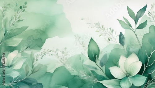 delicate watercolor botanical digital paper floral background in soft basic pastel green tones