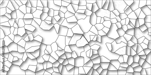 Intricate White Polygonal Mosaic Pattern with Black Outlines and Soft Shadows on a Clean White Background