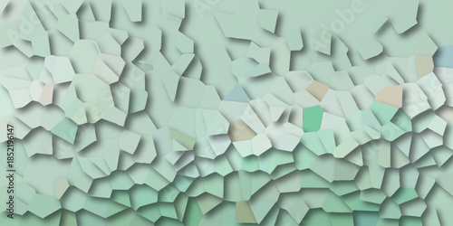 Soft Pastel Green Abstract Geometric Mosaic with Polygonal Shapes and Gentle Shadows on a Light Background