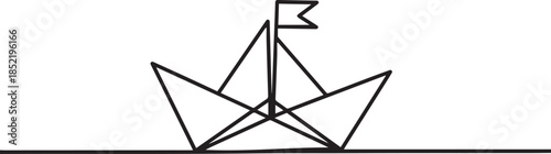  Origami ship concept for success leadership of business in simple linear style. one line Art icon drawing