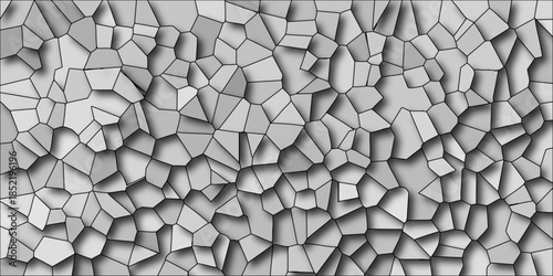Textured Geometric Mosaic of Polygonal Shapes with Subtle Shading and Shadow Effects on a Light Gray Background for Abstract Surface Design