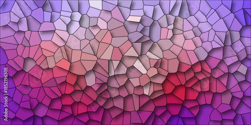 Vibrant Purple Pink and Red Abstract Geometric Stained Glass Mosaic with Dark Outlines and Gradient background