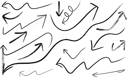 Collection of hand drawn arrows isolated on transparent background