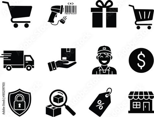 E commerce and shopping icons silhouette isolated on transparent background