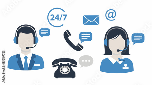 Customer Support Icons 24/7 Service, Communication, and Contact Center Operations