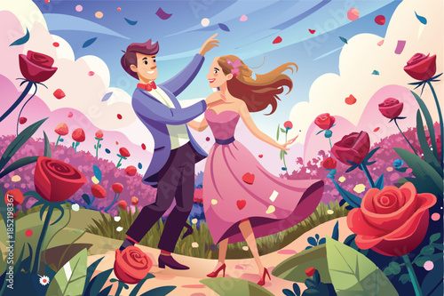 romantic valentine s dance in a field of roses