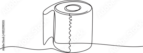 Toilet paper in continuous line art drawing style, Continuous line of paper roll. one line drawing of a roll of printer paper. one line Art icon drawing