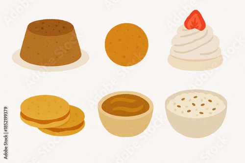 Colombian Dessert Icon Set with Natilla, Buñuelo and Traditional Sweet Treats