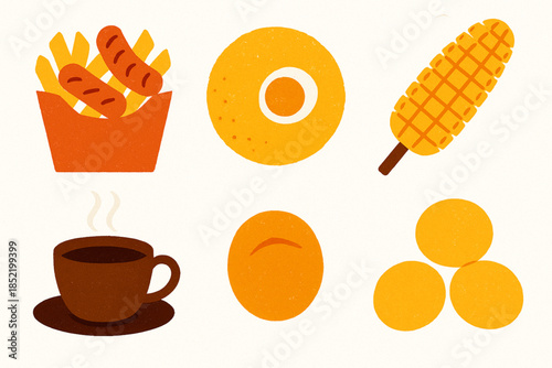 Colombian Street Food Icon Set with Salchipapa, Arepa de Huevo and Traditional Snacks