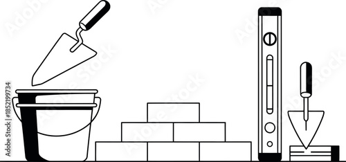 Construction tools and bricks illustration for building projects