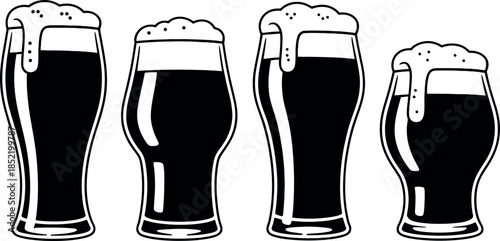 Four Beer Glasses with Foam