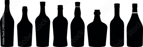 Silhouettes of Glass Bottles on Transparent Background