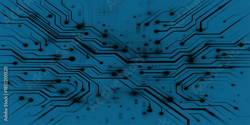 A seamless digital wallpaper design featuring a blue circuit board pattern with integrated computer microchips and electronic hardware components for a modern technology engineering concept