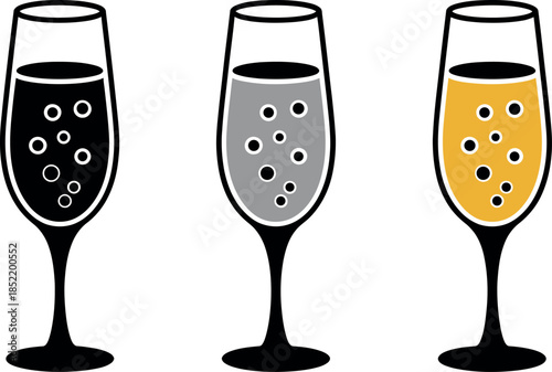 wine glasses with different colored liquids and bubbles