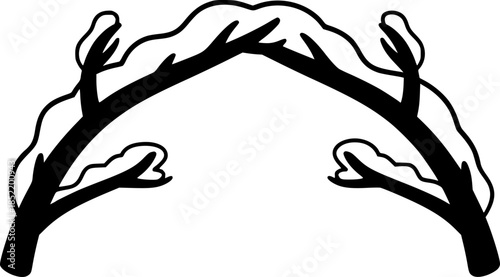 Winter arch: snow-covered branches forming natural gateway in minimalist design
