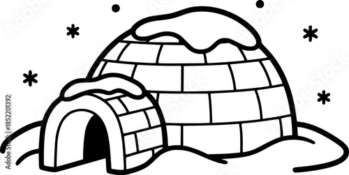 Simple line art of a cozy snow-covered igloo for coloring
