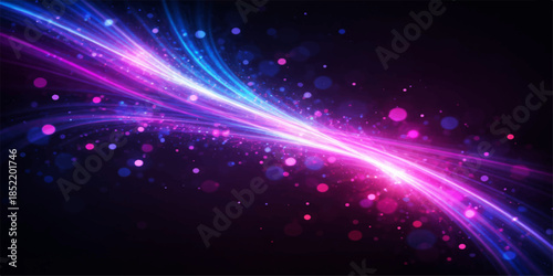 A vibrant abstract blue background features a bright star burst and glowing laser effects, creating a shiny galaxy space design with energy rays and a disco light explosion