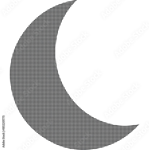 Crescent moon illustration featuring halftone pattern and vector graphics in a minimalist design