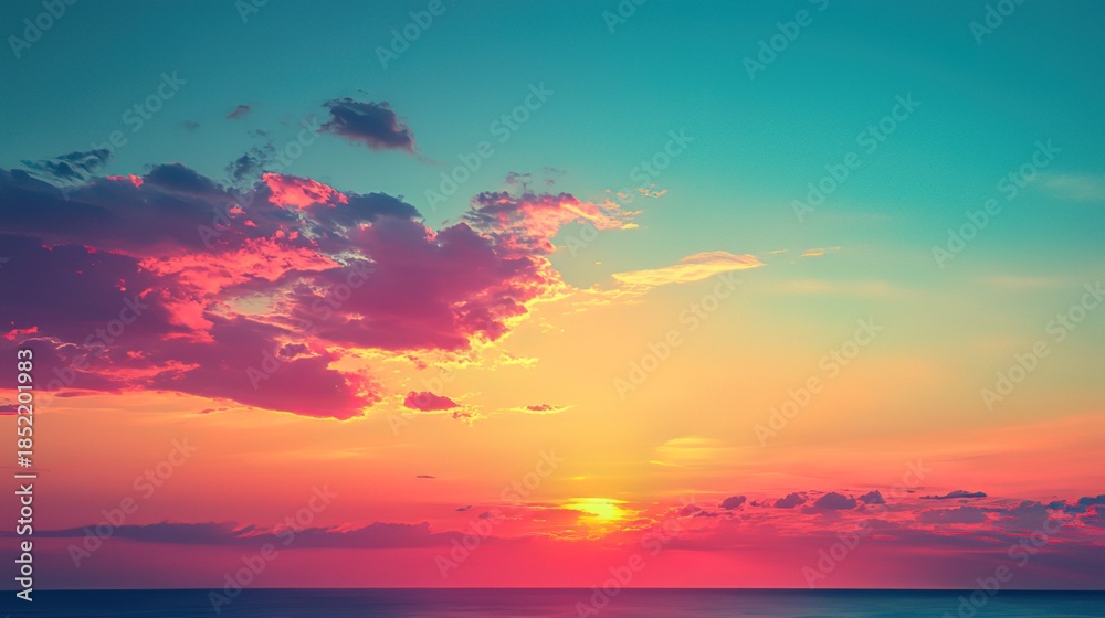 Obraz premium Vibrant Sunset over the Ocean with Colorful Clouds