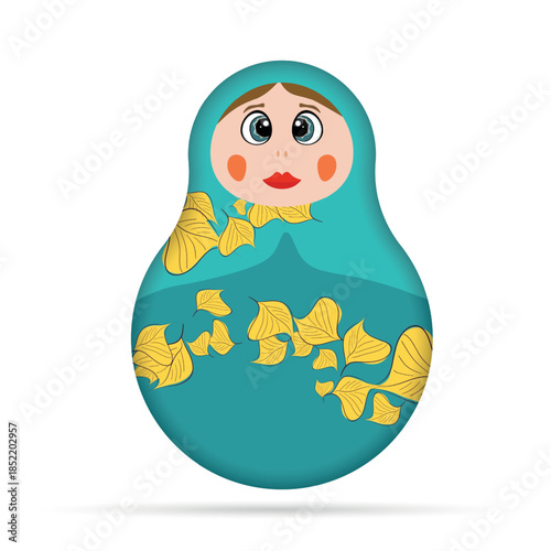 Russian Matryoshka. Traditional Russian folklore dolls with big eyes and lips. Babushka doll with hohloma, traditional painted floral pattern. Hand drawn vector illustration.