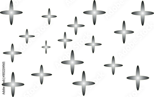Abstract pattern of shiny metallic crosses on white background