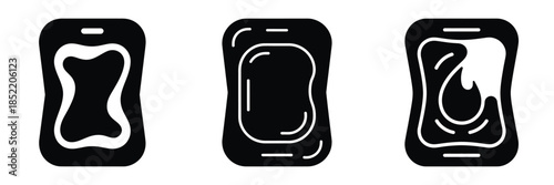 Medical Gel Pack Silhouette Icons Set – Healthcare Cold and Hot Therapy Packs Vector Illustration for Injury Relief, Pain Treatment, First Aid, and Rehabilitation Design