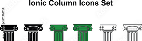 Ionic Column Icons Set - Ancient Greek Pillar Capital Vector Illustrations for Law, History, and Architecture