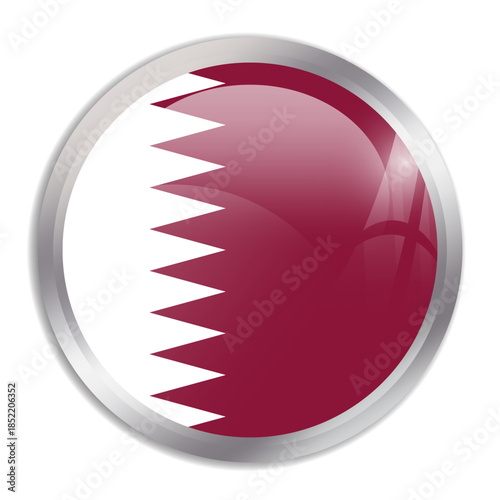 Qatar flag - glossy circle button in metal frame displays a colorful flag of a country cultural identity and heritage. The essence of national pride and unity.