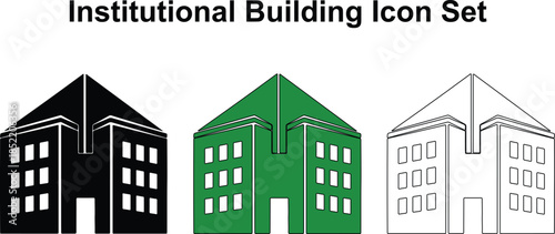 Institutional Building Icon Set for School, University, and Corporate Business