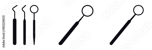 Dental Tools Silhouette Icons Set – Dentist Instruments Vector Illustration for Oral Care, Dental Examination, Hygiene Equipment, Tooth Treatment, and Healthcare Design