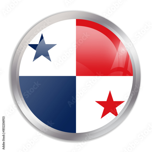 Panama flag - glossy circle button in metal frame displays a colorful flag of a country cultural identity and heritage. The essence of national pride and unity.