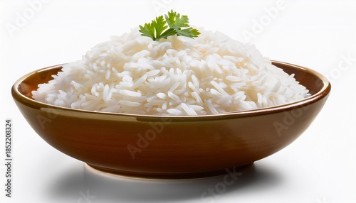fresh cooked white basmati rice in a white bowl isolated on white background as transparent ai generated
