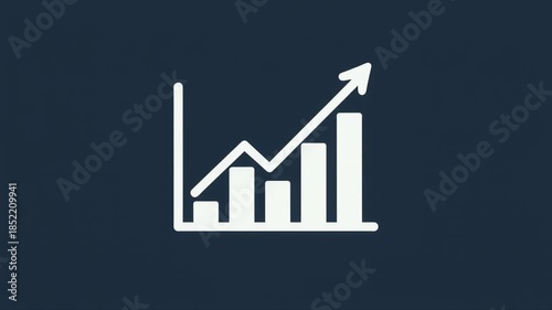 White Bar Chart and Line Graph Displaying Upward Trend on Dark Blue Background Keywords: graph, chart, data, analytics, statistics, growth, increase, upward, trend, bar chart, line graph