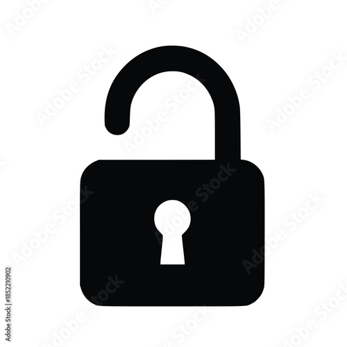 Open padlock icon, security access, unlocked status, internet safety, keyhole symbol