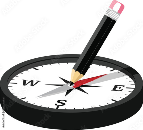 Creative Direction Compass with Pencil Education and Strategy Vector 