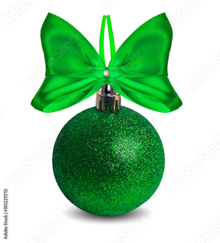 Large New Year's Christmas ball with a green bow.