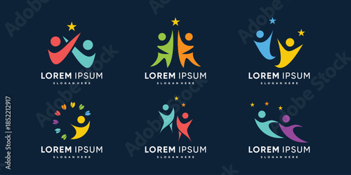 People logo collection with reach the dream concept Premium Vector