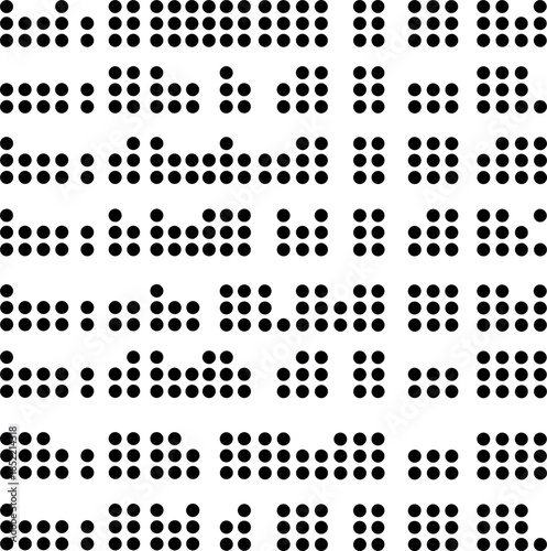 Intricate black dot patterns on a clean white background form a complex grid resembling the Braille alphabet used for tactile reading and communication by visually impaired people