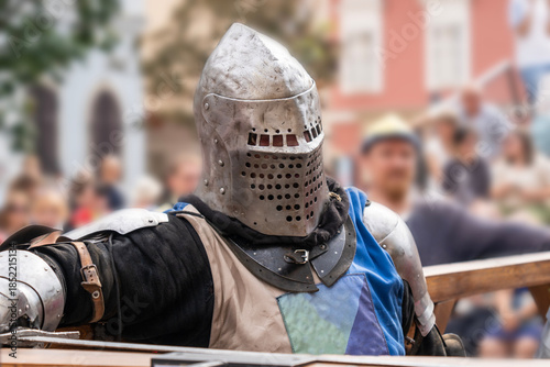 Fotografía Medieval knight resting in armor at a jousting tournament