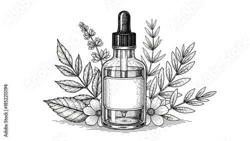 Hand drawn vector illustration of a transparent wine and champagne bottle isolated on white as a liquid drink container for alcohol or olive oil