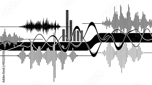 Abstract urban design featuring a grunge vector illustration of a city and landscape with black art icons