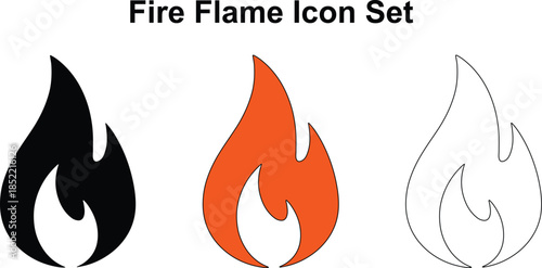 Fire Flame Icon Set. Vector Hot Burn Symbols in Silhouette and Outline