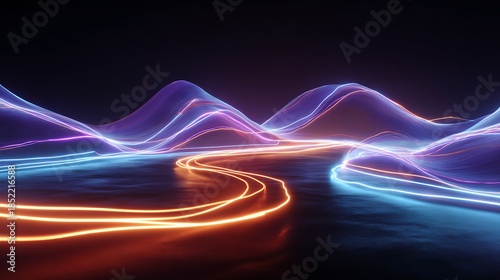 Creative energy flow diagram with flickering neon lines