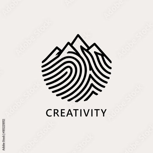 Minimalist Mountain and Fingerprint Line Art Creativity Logo
