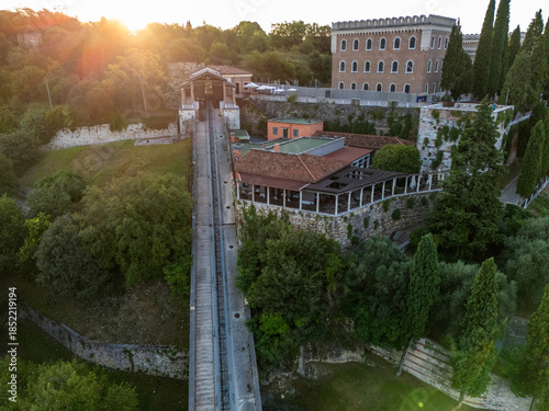 Aerial View of the Funicular by the Verona Castle in Verona Italy as the Sun Rises